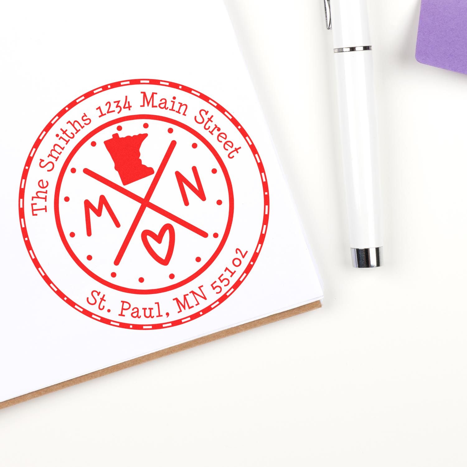 Slim Minnesota State Cross Custom Mailing Address Stamp