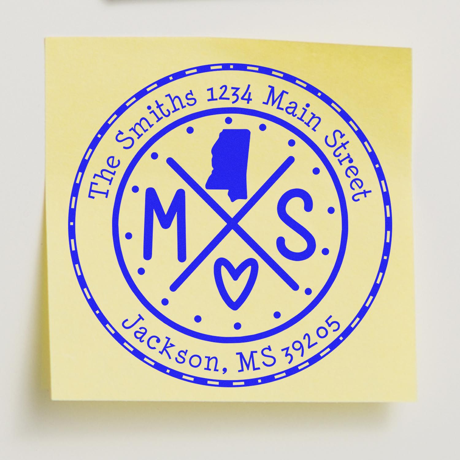 Wooden Handle Round Mississippi State Cross Customized Return Address Rubber Stamp