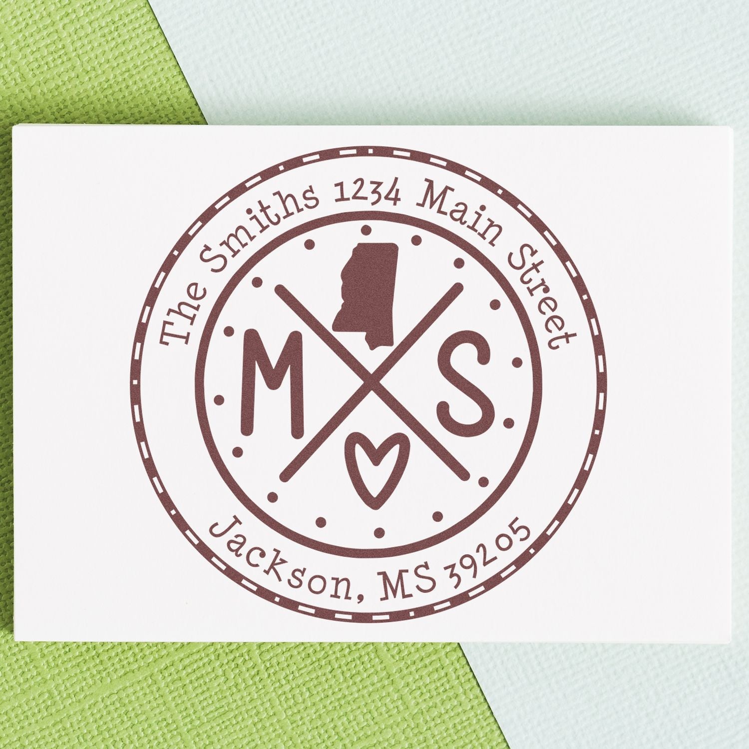 Wooden Handle Round Mississippi State Cross Customized Return Address Rubber Stamp