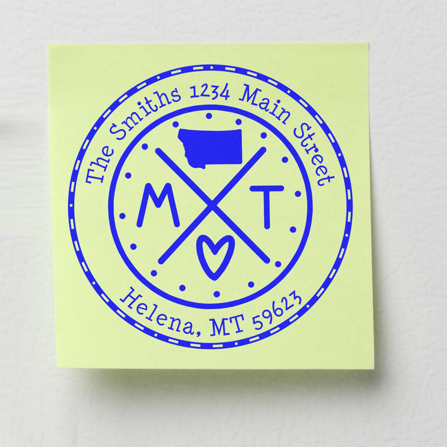 Round PSI Montana State Cross Customizable Mail Address Stamper