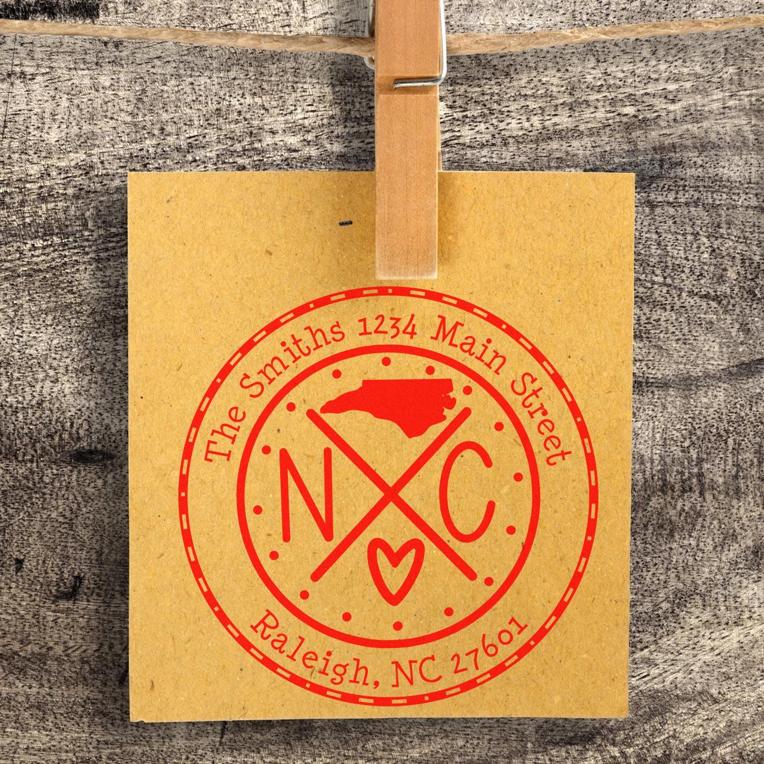 Wooden Handle Round North Carolina State Cross Custom-Made Address Rubber Stamp