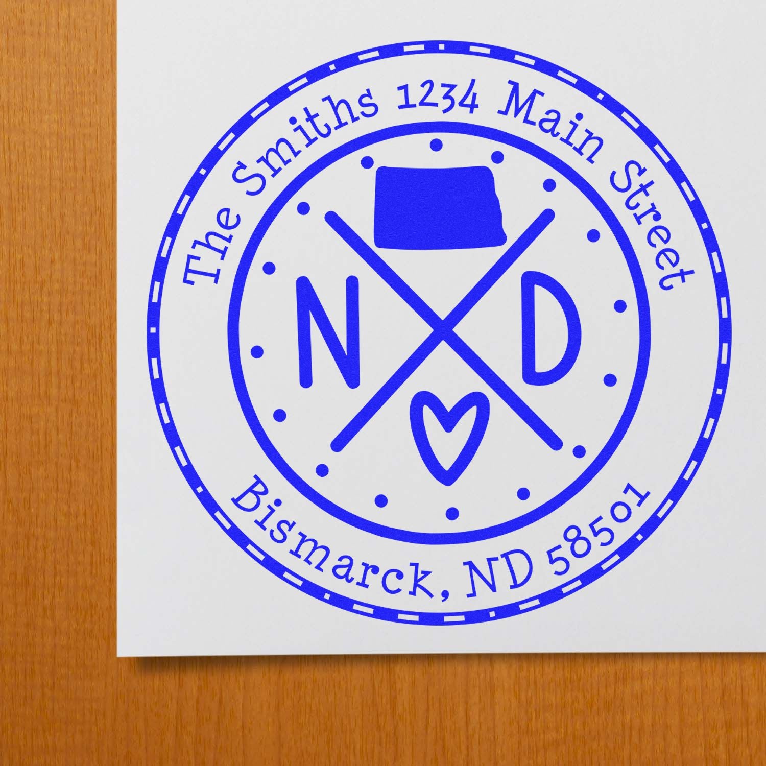 Wooden Handle Round North Dakota State Cross Custom-Made Home Address For Envelopes Rubber Stamp