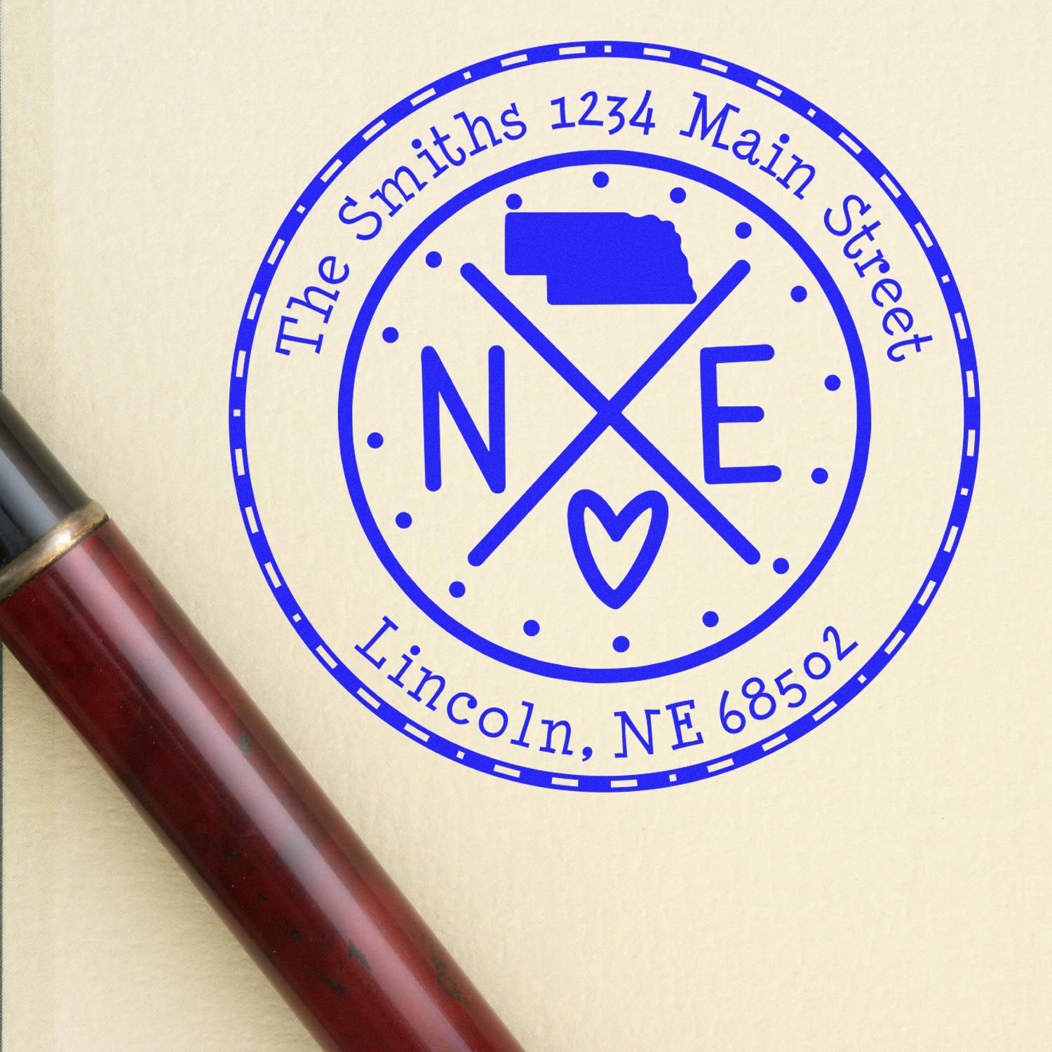 Round PSI Nebraska State Cross Customizable Mail Pre-Inked Stamp