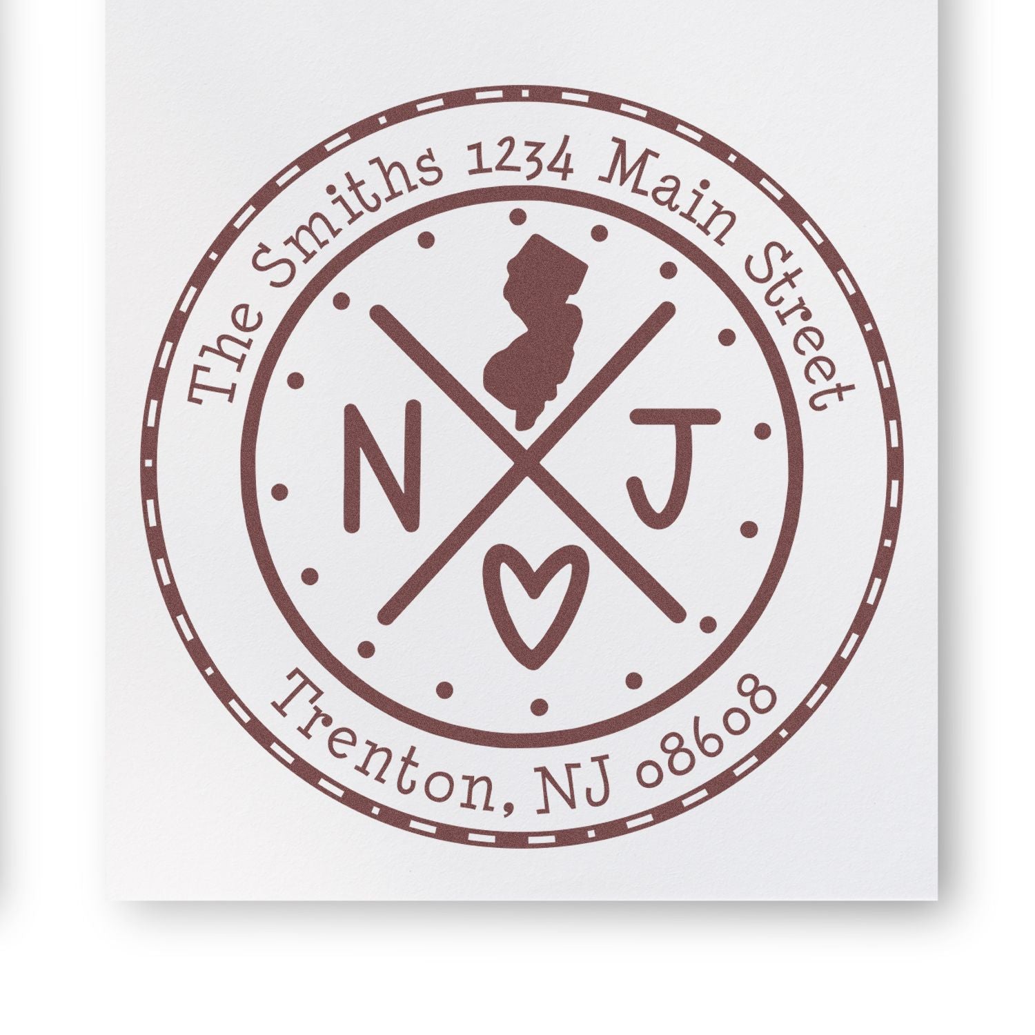 Wooden Handle Round New Jersey State Cross Custom-Made Address Return Rubber Stamp