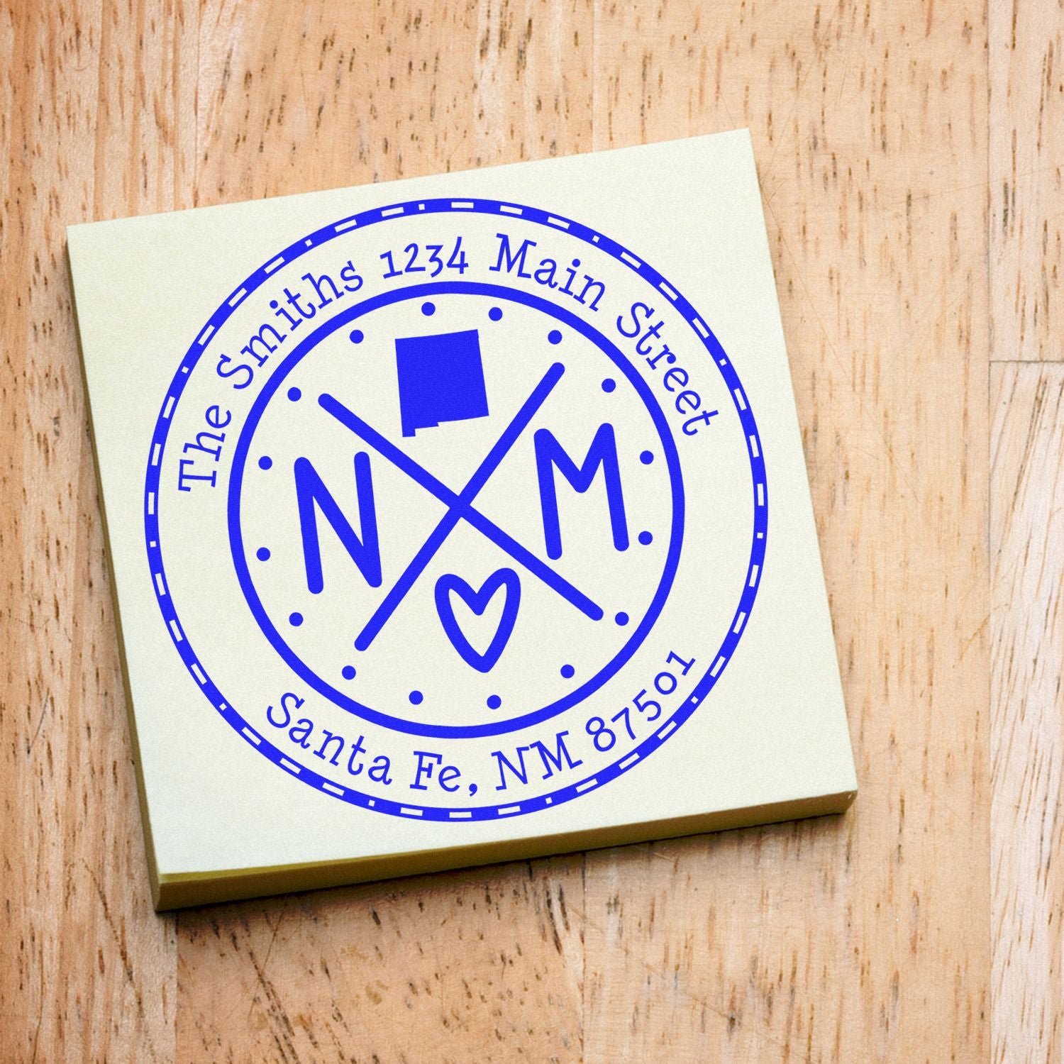 Wooden Handle Round New Mexico State Cross Custom-Made Address Rubber Stamp