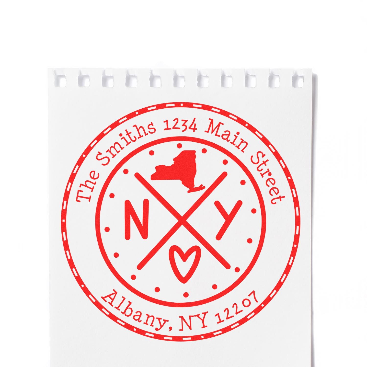 Round PSI New York State Cross Customizable Mailing Address Stamper