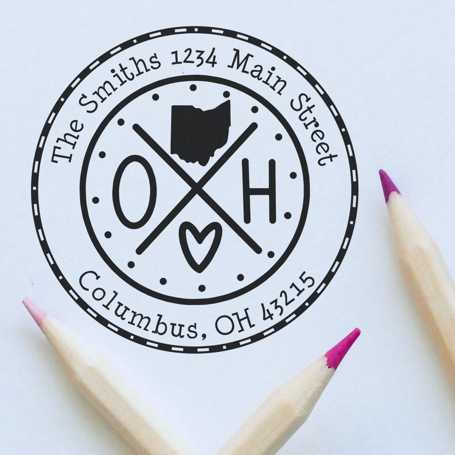 Self-Inking Round Ohio State Cross Customized Mail Rubber Stamp