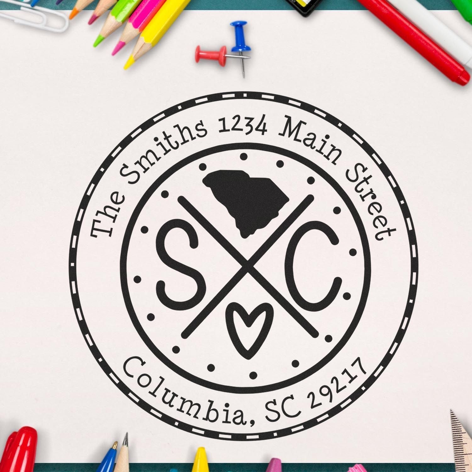 Slim South Carolina State Cross Customizable Address Label Pre-Inked Stamp