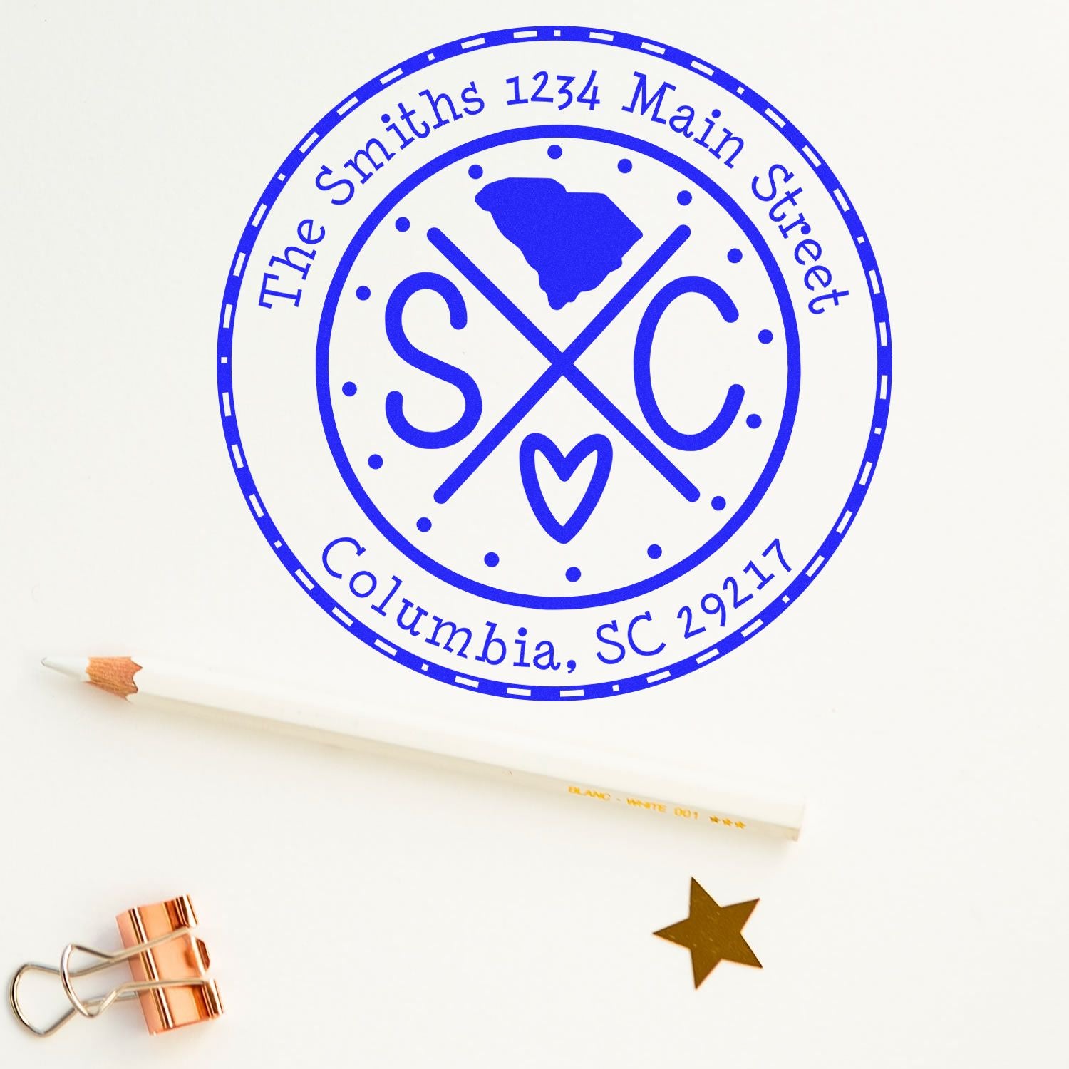 Wooden Handle Round South Carolina State Cross Custom-Made Mail Address Rubber Stamp