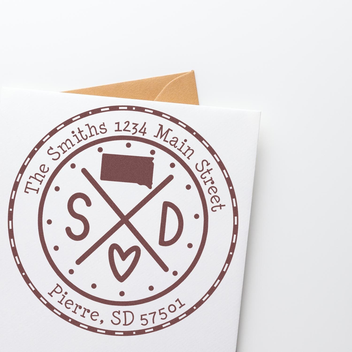 Wooden Handle Round South Dakota State Cross Custom-Made Mail Address Stamp