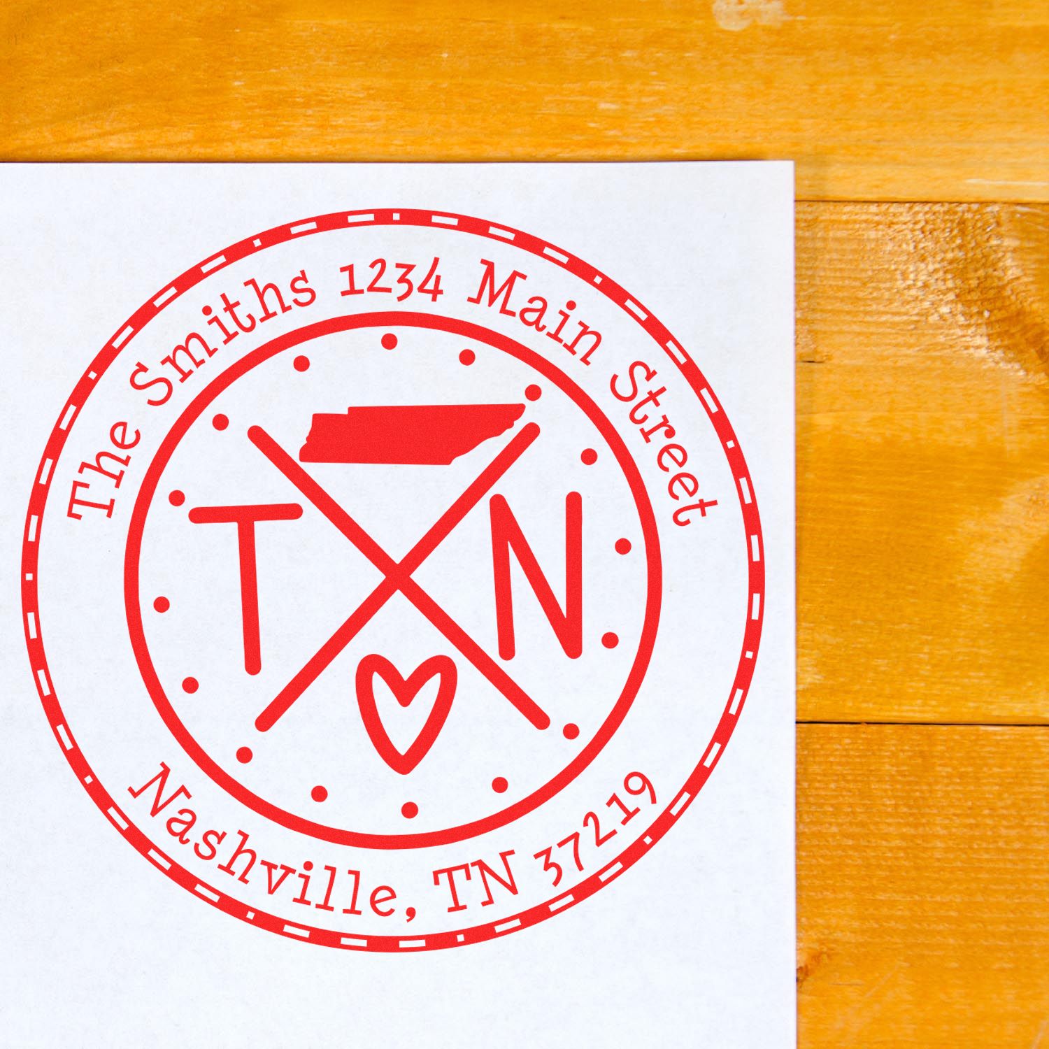 Wooden Handle Round Tennessee State Cross Custom-Made Mail Address Rubber Stamp