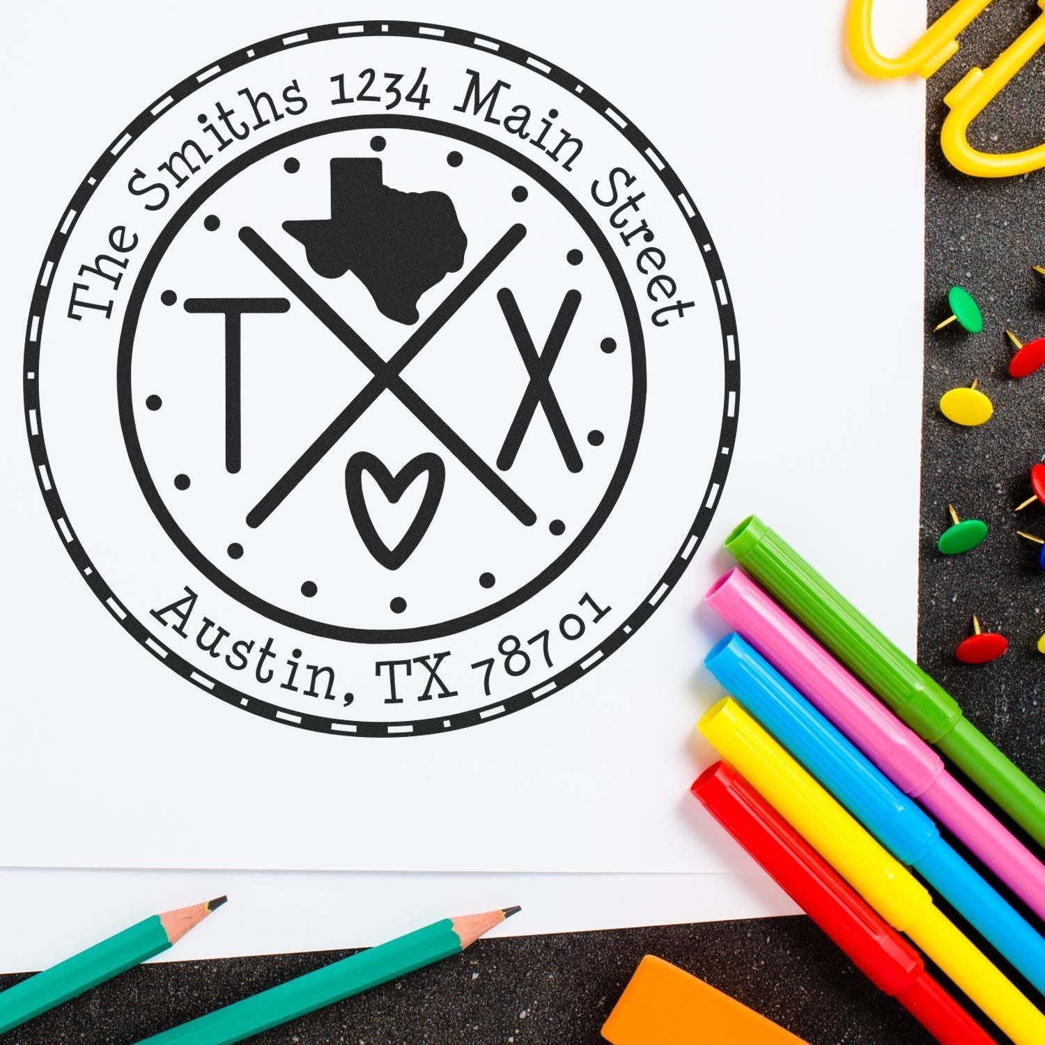 Wooden Handle Round Texas State Cross Custom-Made Mail Rubber Stamp