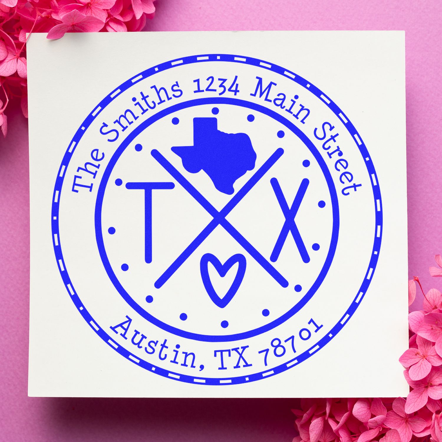 Self-Inking Round Texas State Cross Customized Mailing Stamper