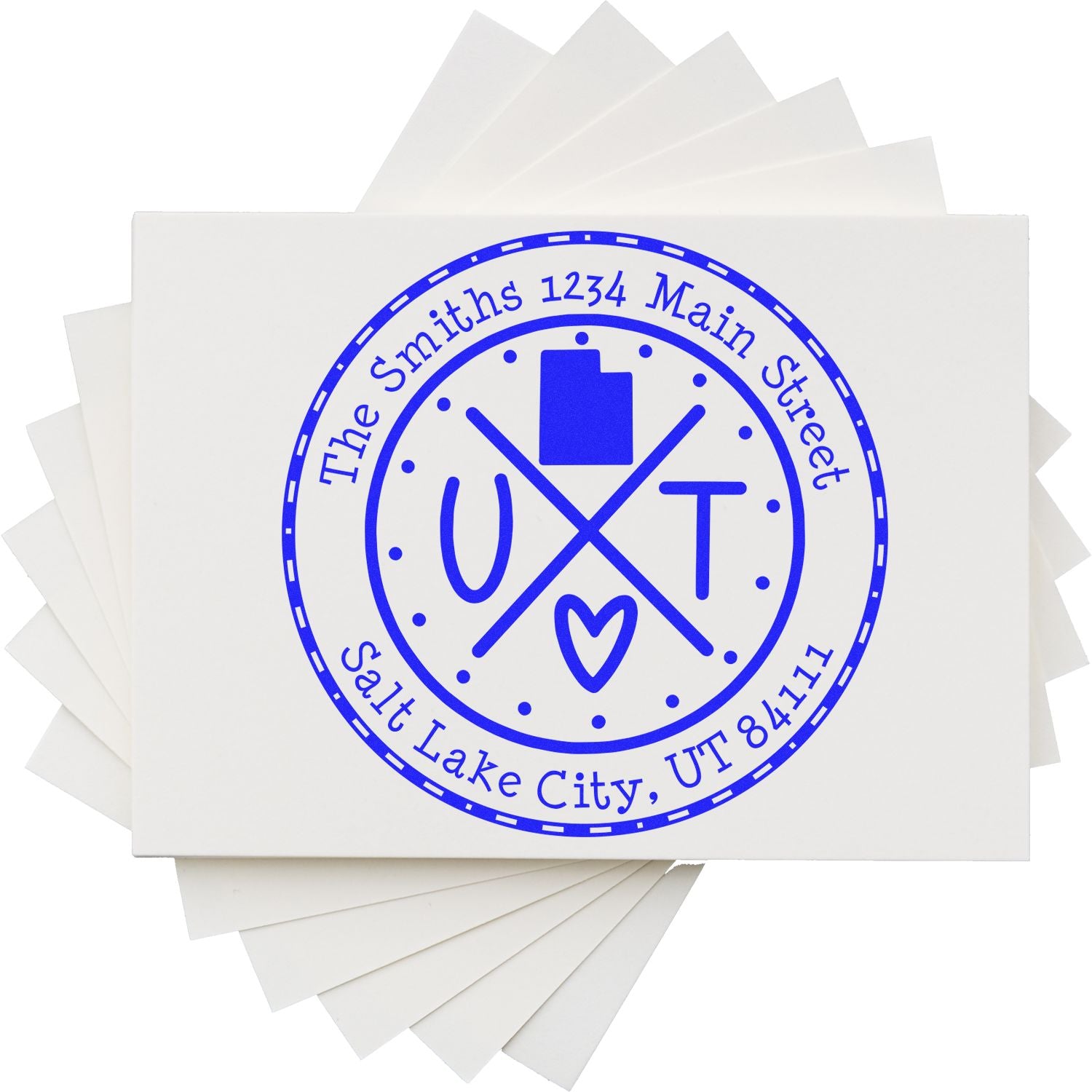 Self-Inking Round Utah State Cross Customized Name and Address Rubber Stamp