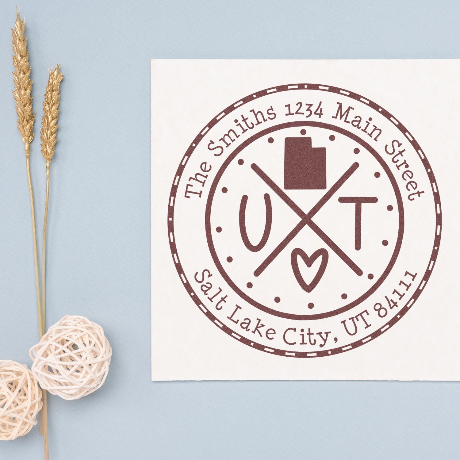 Self-Inking Round Utah State Cross Customized Name and Address Rubber Stamp