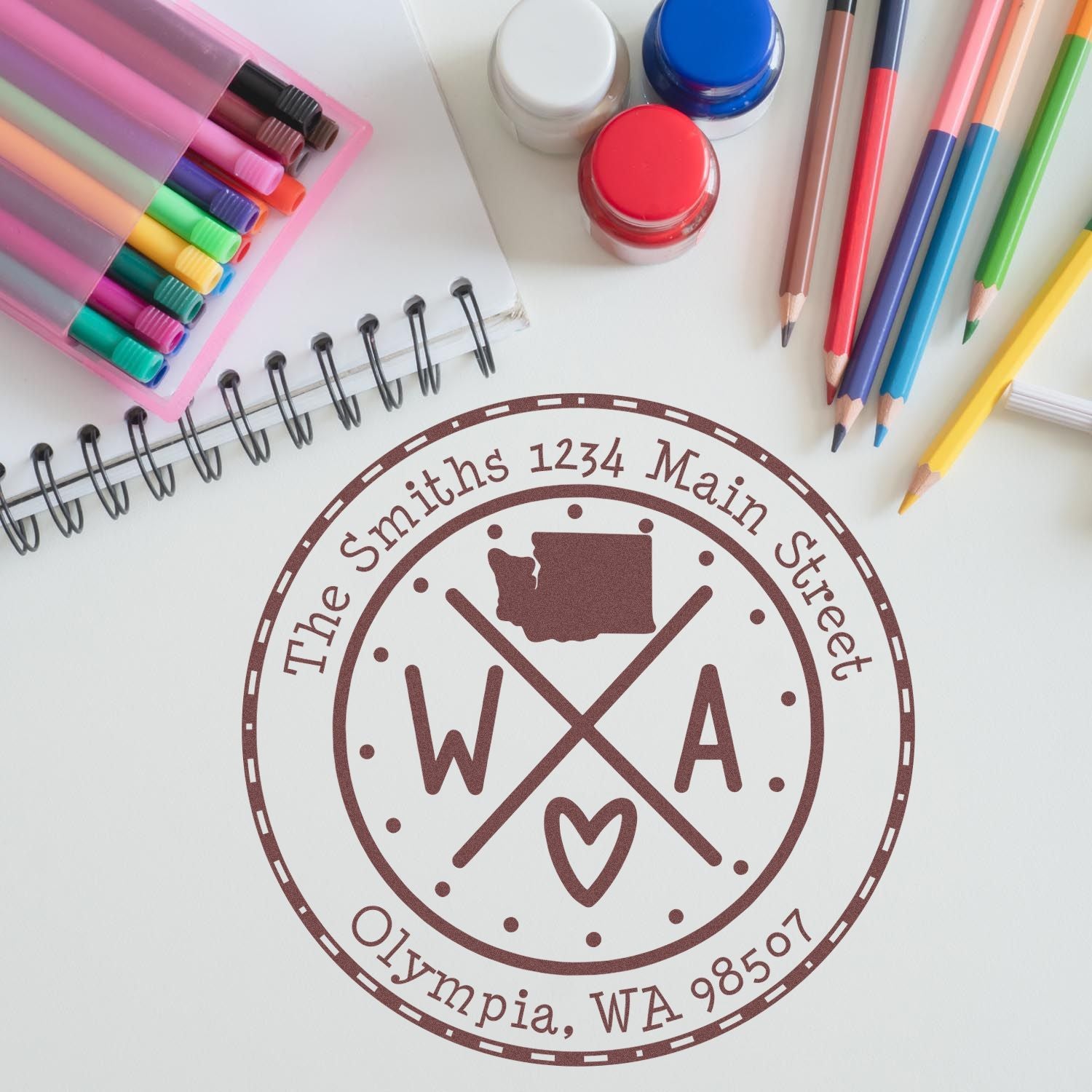 Slim Washington State Cross Customizable Address Stamp