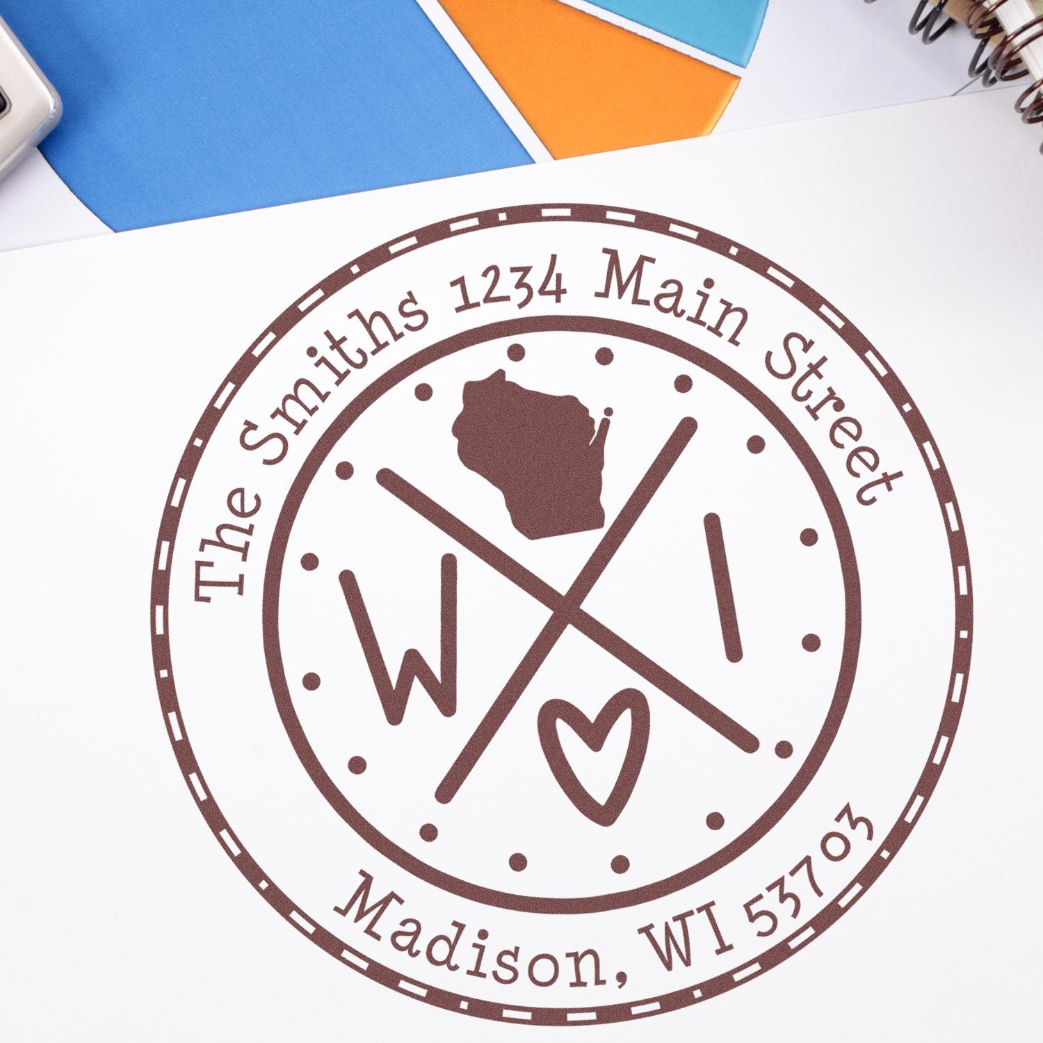 Wooden Handle Round Wisconsin State Cross Custom-Made Mailing Rubber Stamp