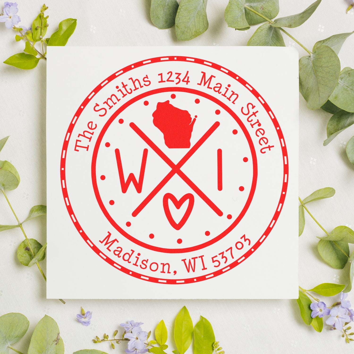 Slim Wisconsin State Cross Customizable Home Address For Envelopes Pre-Inked Stamp