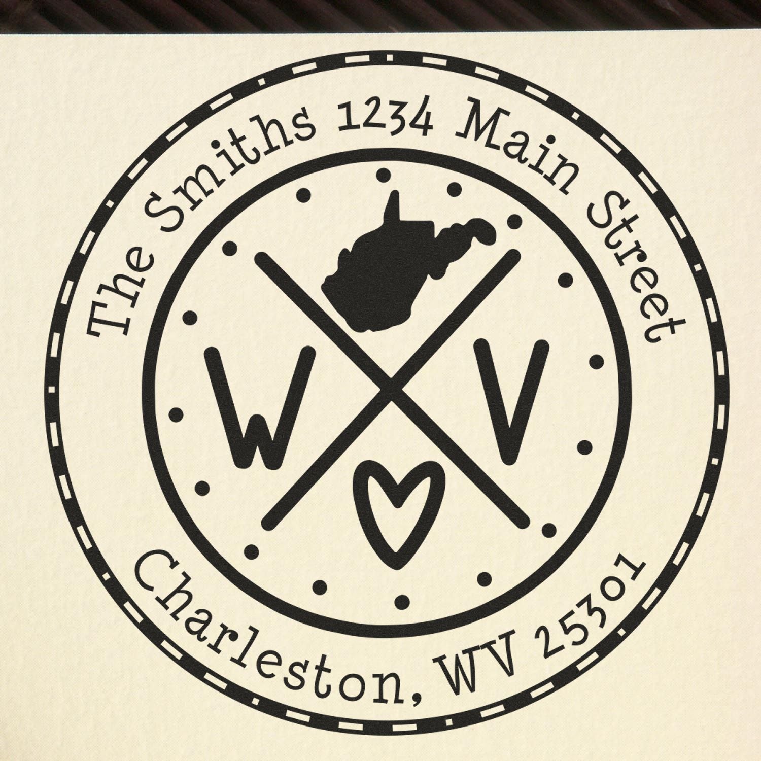 Self-Inking Round West Virginia State Cross Customized New Address Stamp