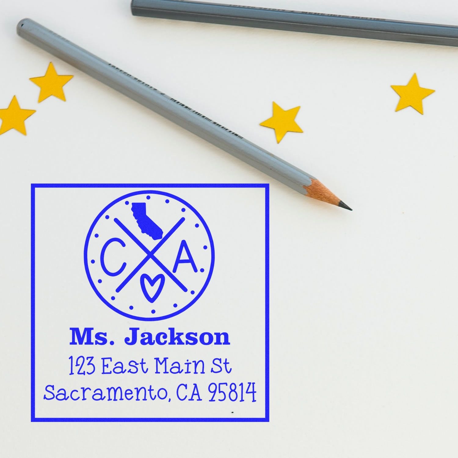 PSI Pre-Inked California State Cross Customizable Return Address Rubber Stamp