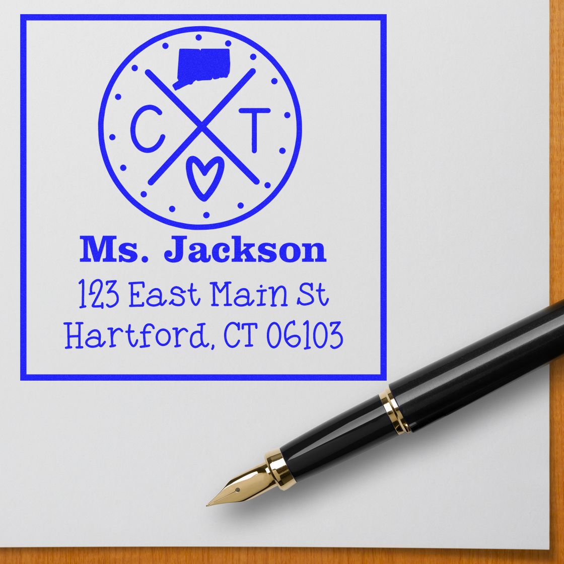 Wood Handle Connecticut State Cross Customized New Address Stamp