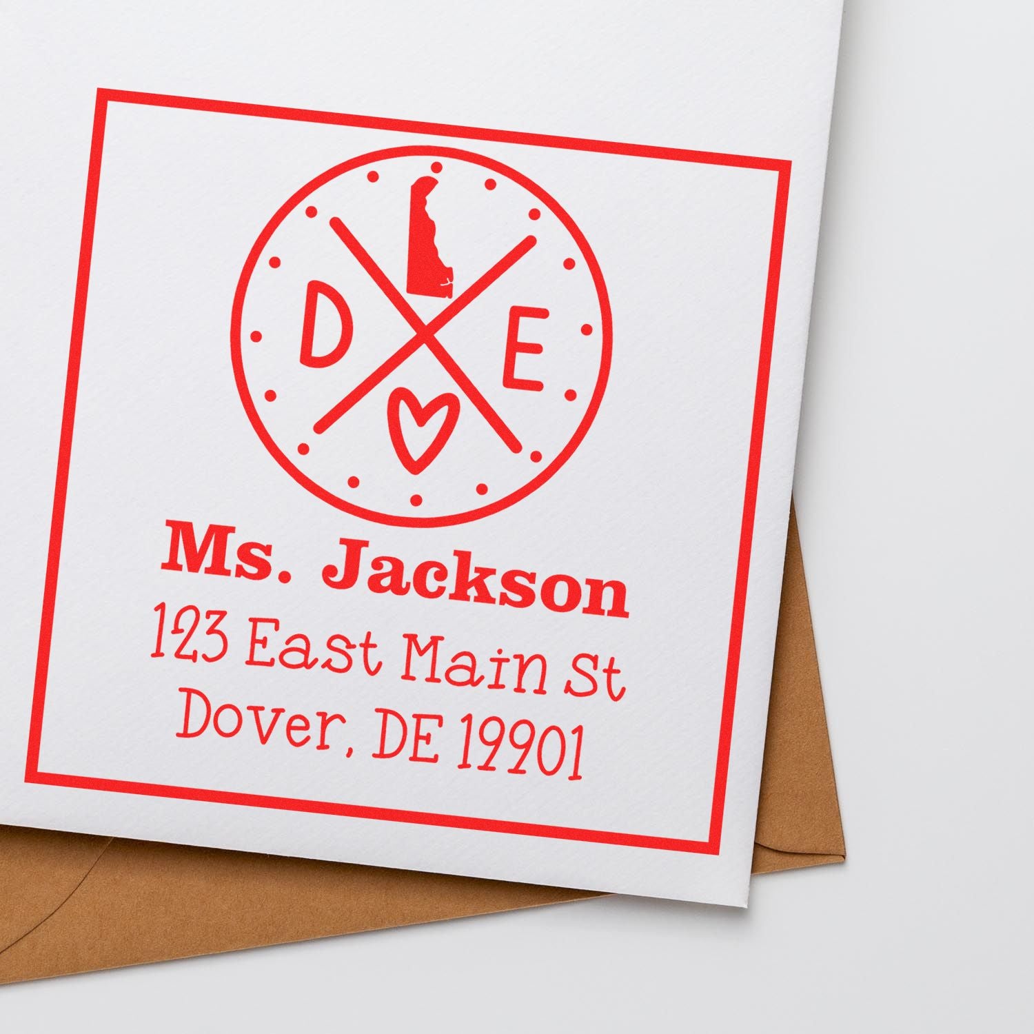 PSI Pre-Inked Delaware State Cross Customizable Name and Address Rubber Stamp