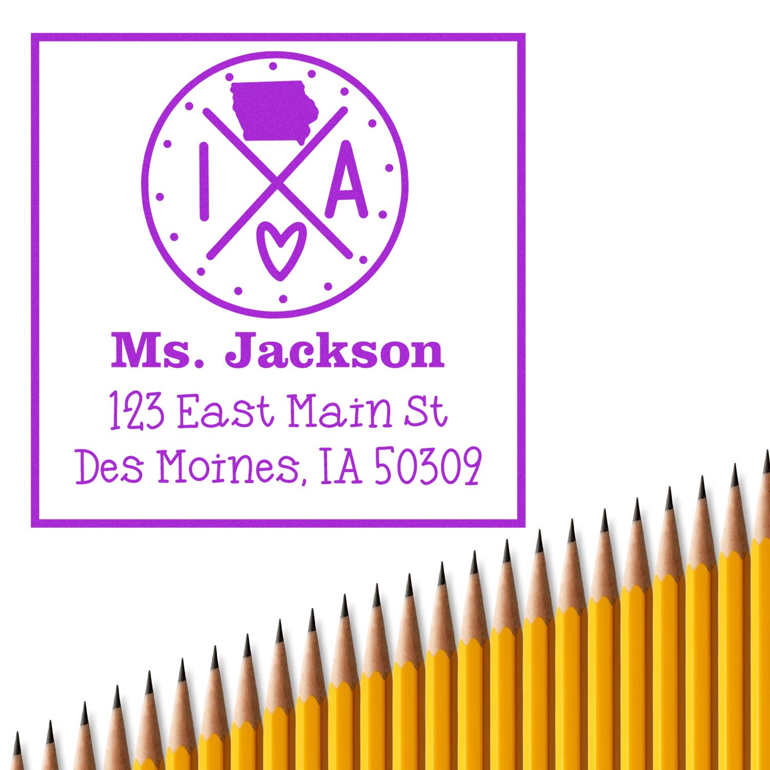 Wood Handle Iowa State Cross Customized Address Label Rubber Stamp