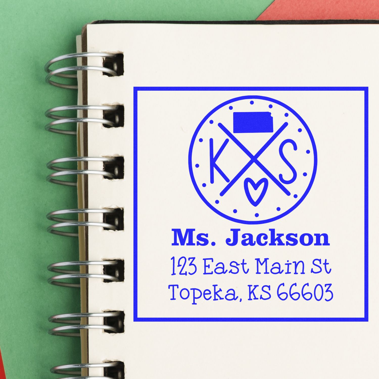 Self-Inking Kansas State Cross Customizable Name and Address Rubber Stamp