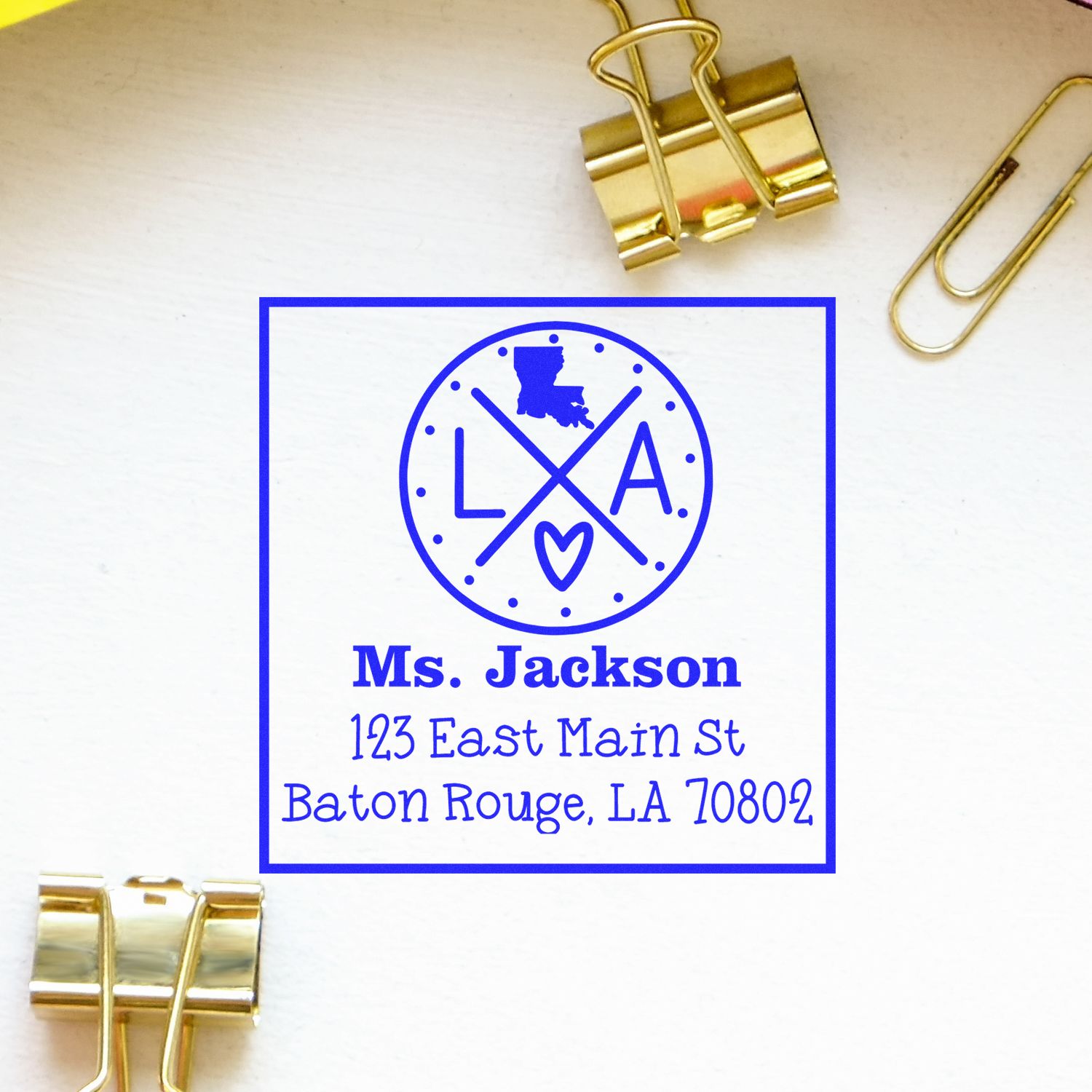 Wood Handle Louisiana State Cross Customizable Address Rubber Stamp