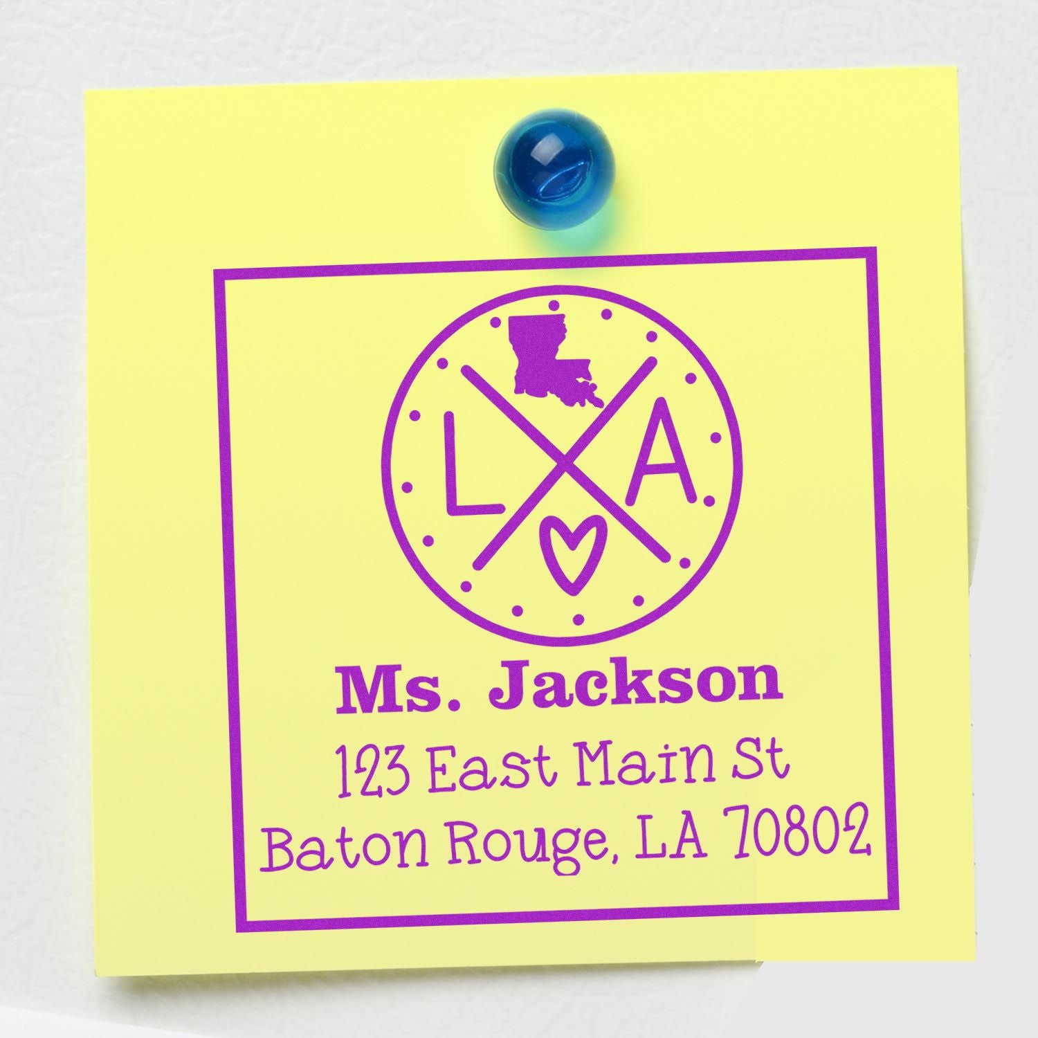 Wood Handle Louisiana State Cross Customizable Address Rubber Stamp