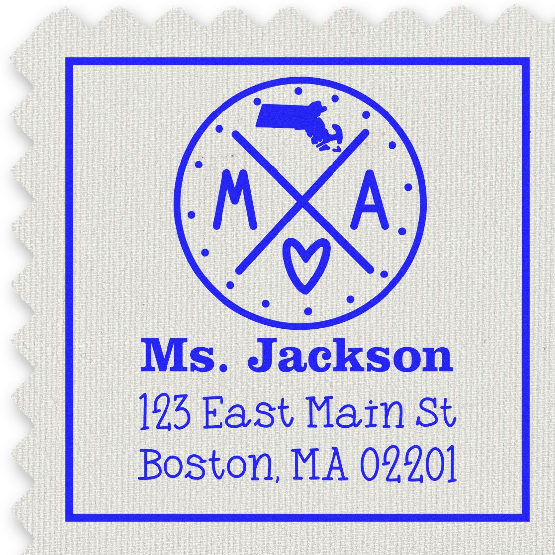 Slim Massachusetts State Cross Customizable Mail Address Pre-Inked Stamp