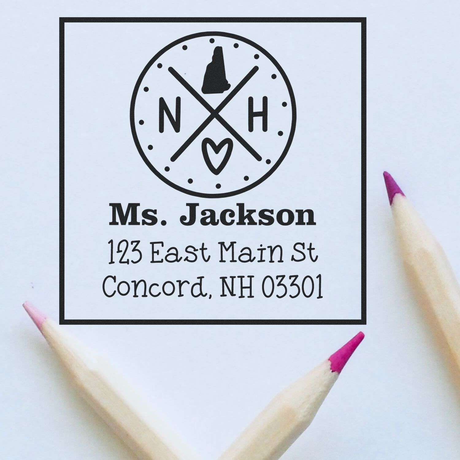 Wood Handle New Hampshire State Cross Customizable Mail Stamper