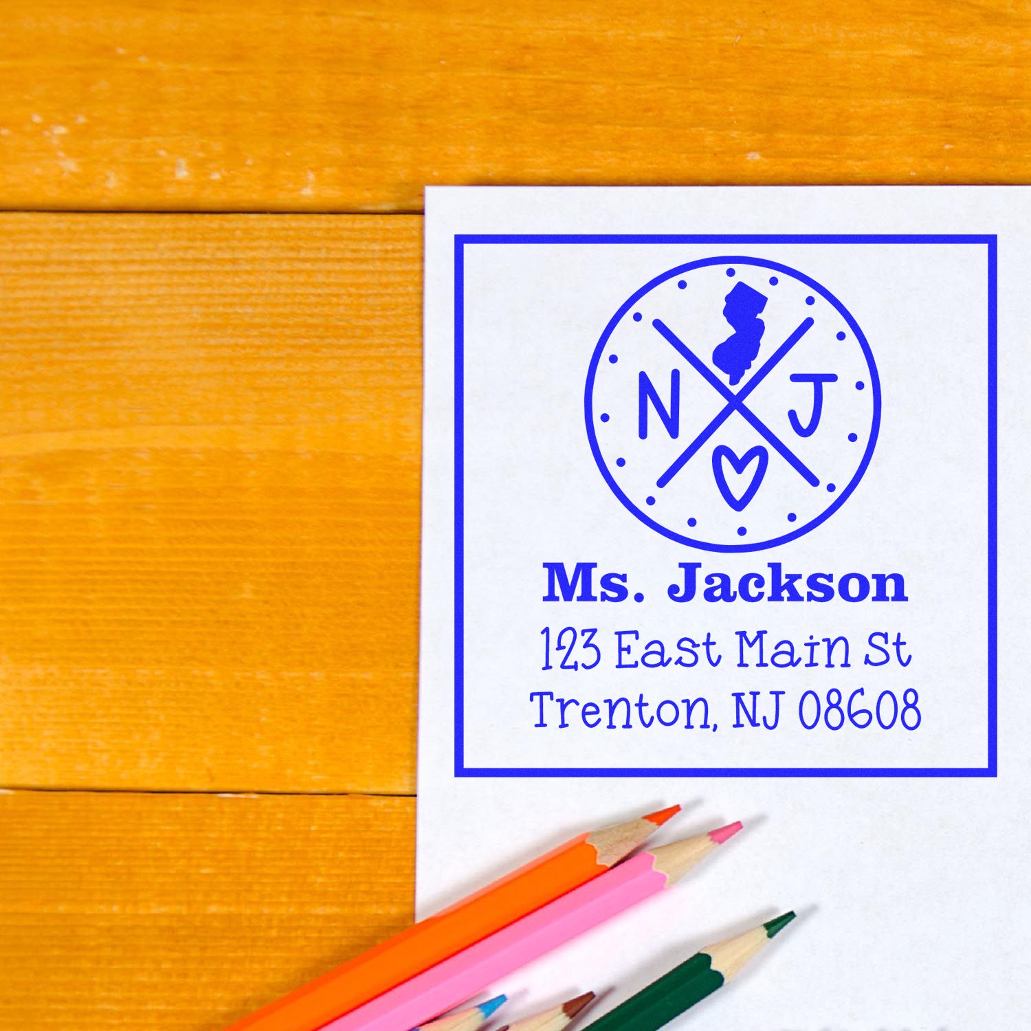 PSI Pre-Inked New Jersey State Cross Customizable New Address Stamp