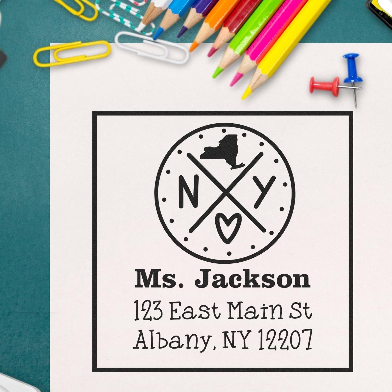 Slim New York State Cross Custom-Made Address Stamper