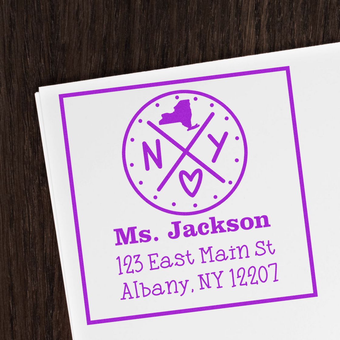 Wood Handle New York State Cross Customizable Home Address Stamper