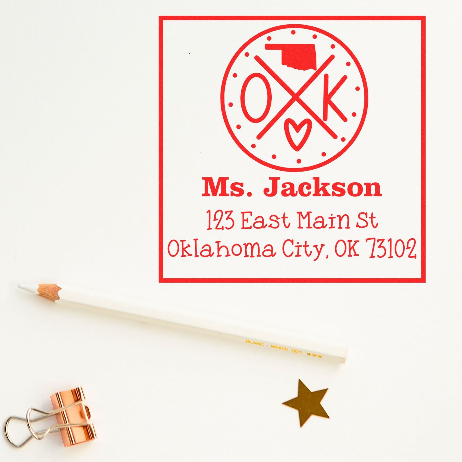 Wood Handle Oklahoma State Cross Customizable New Home Address Rubber Stamp