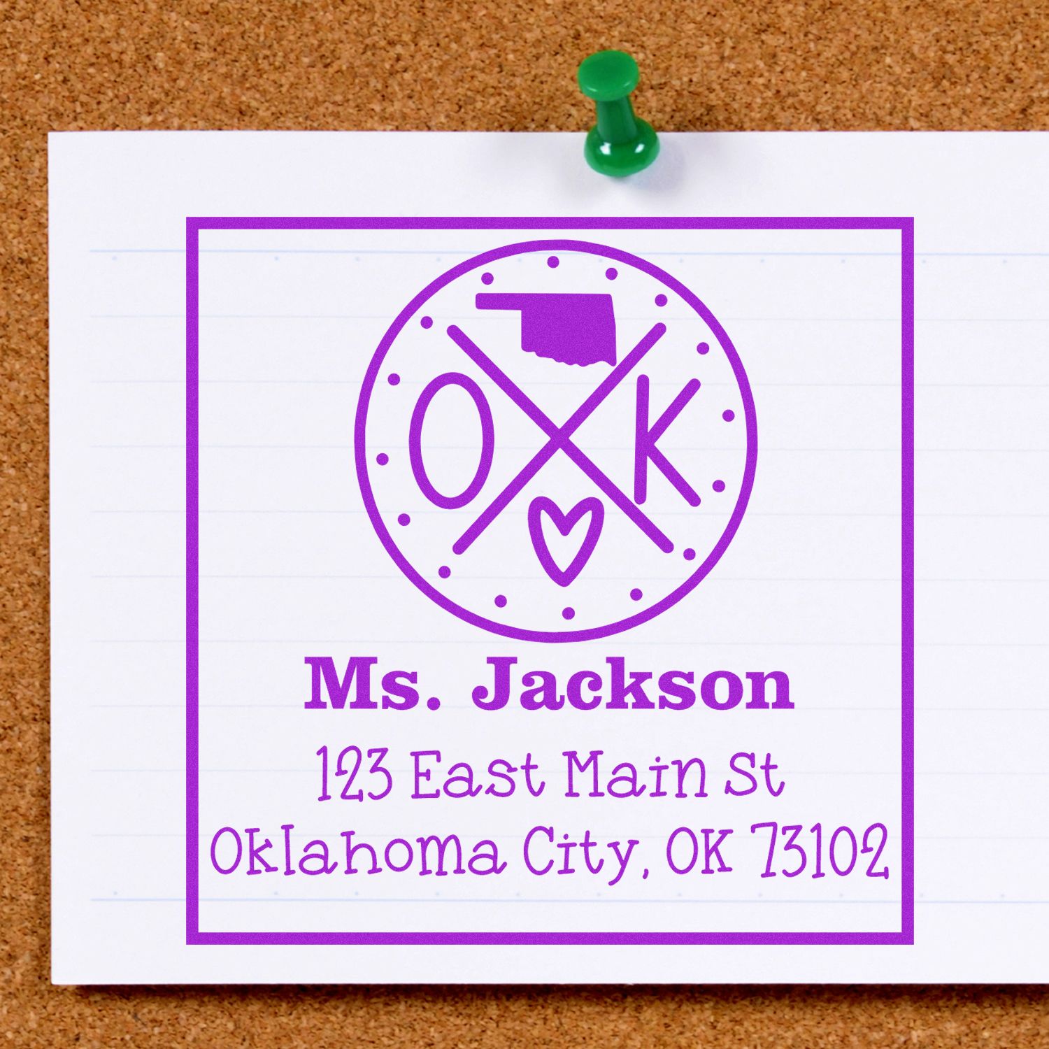 Slim Oklahoma State Cross Custom-Made Return Address Pre-Inked Stamp