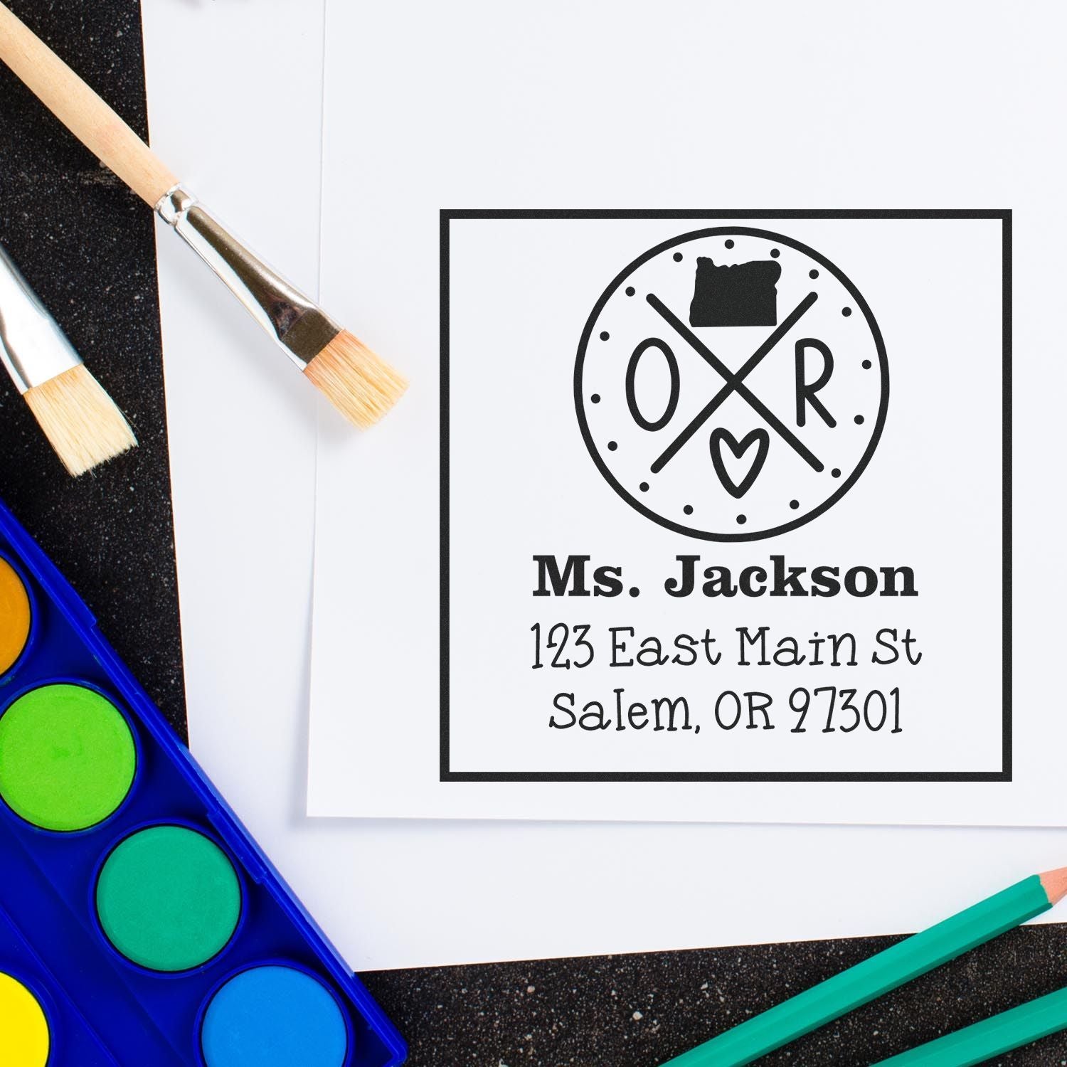 Self-Inking Oregon State Cross Customizable Mail Address Rubber Stamp