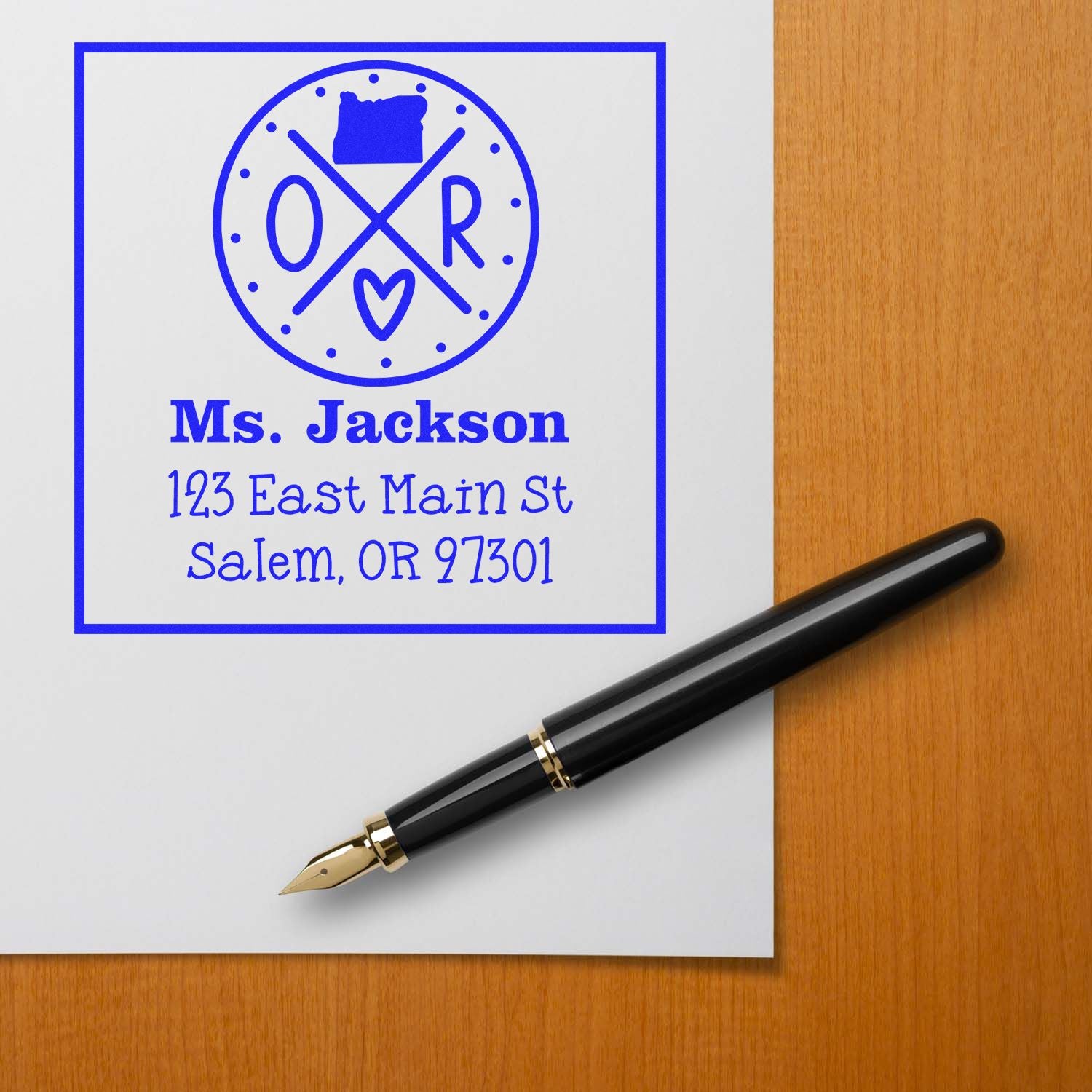 Self-Inking Oregon State Cross Customizable Mail Address Rubber Stamp