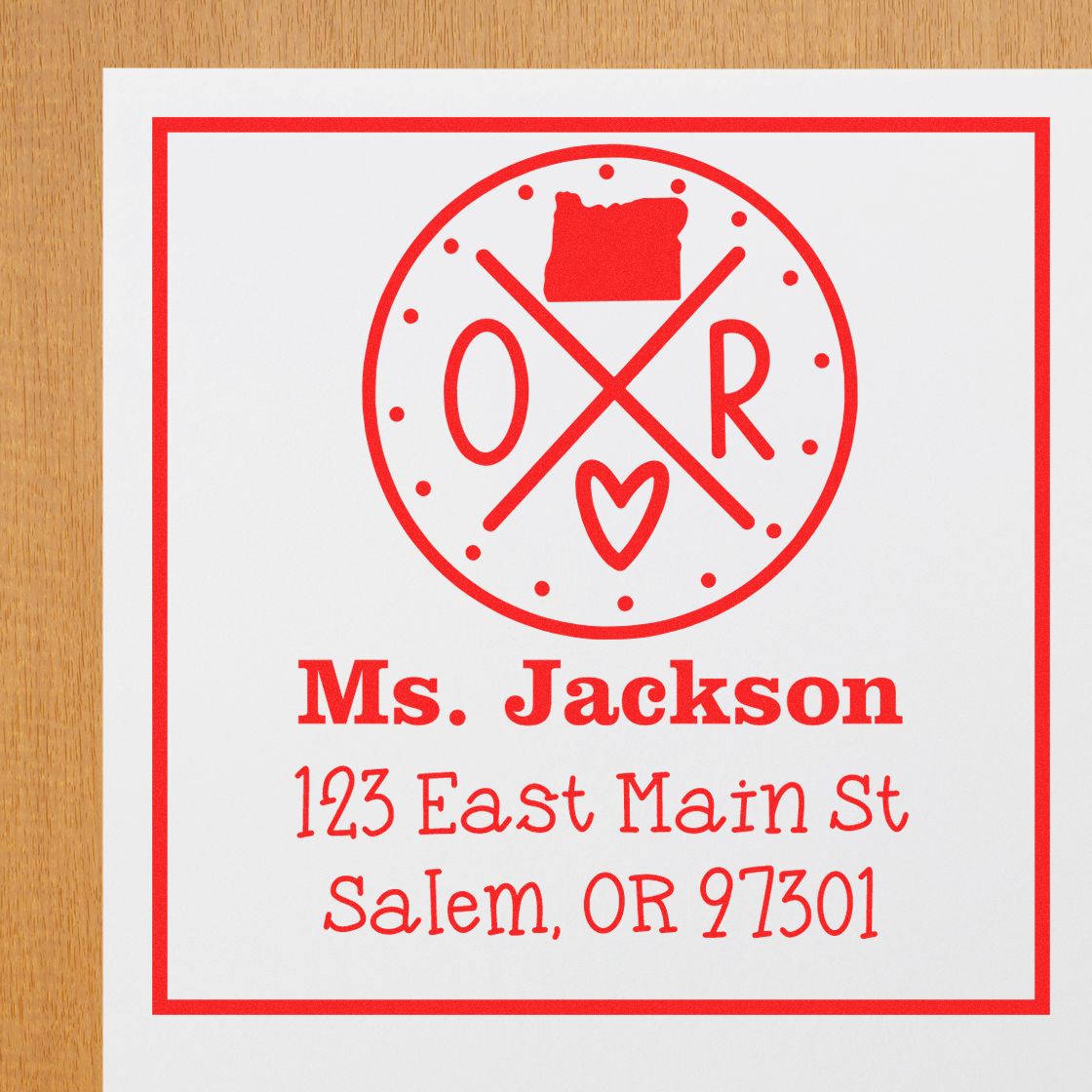 Wood Handle Oregon State Cross Customizable Address Return Stamp