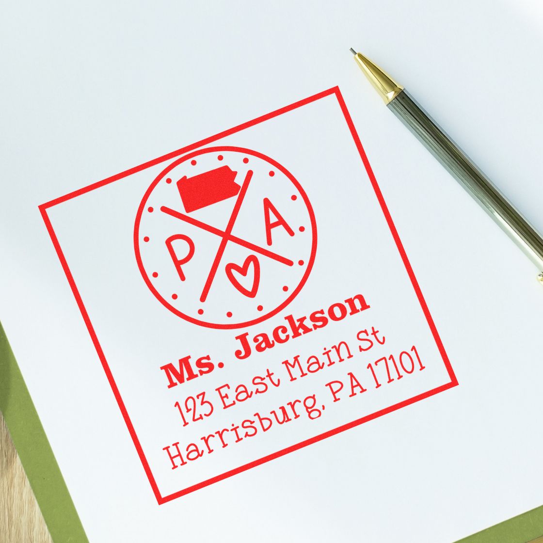 PSI Pre-Inked Pennsylvania State Cross Customizable Address Label Rubber Stamp