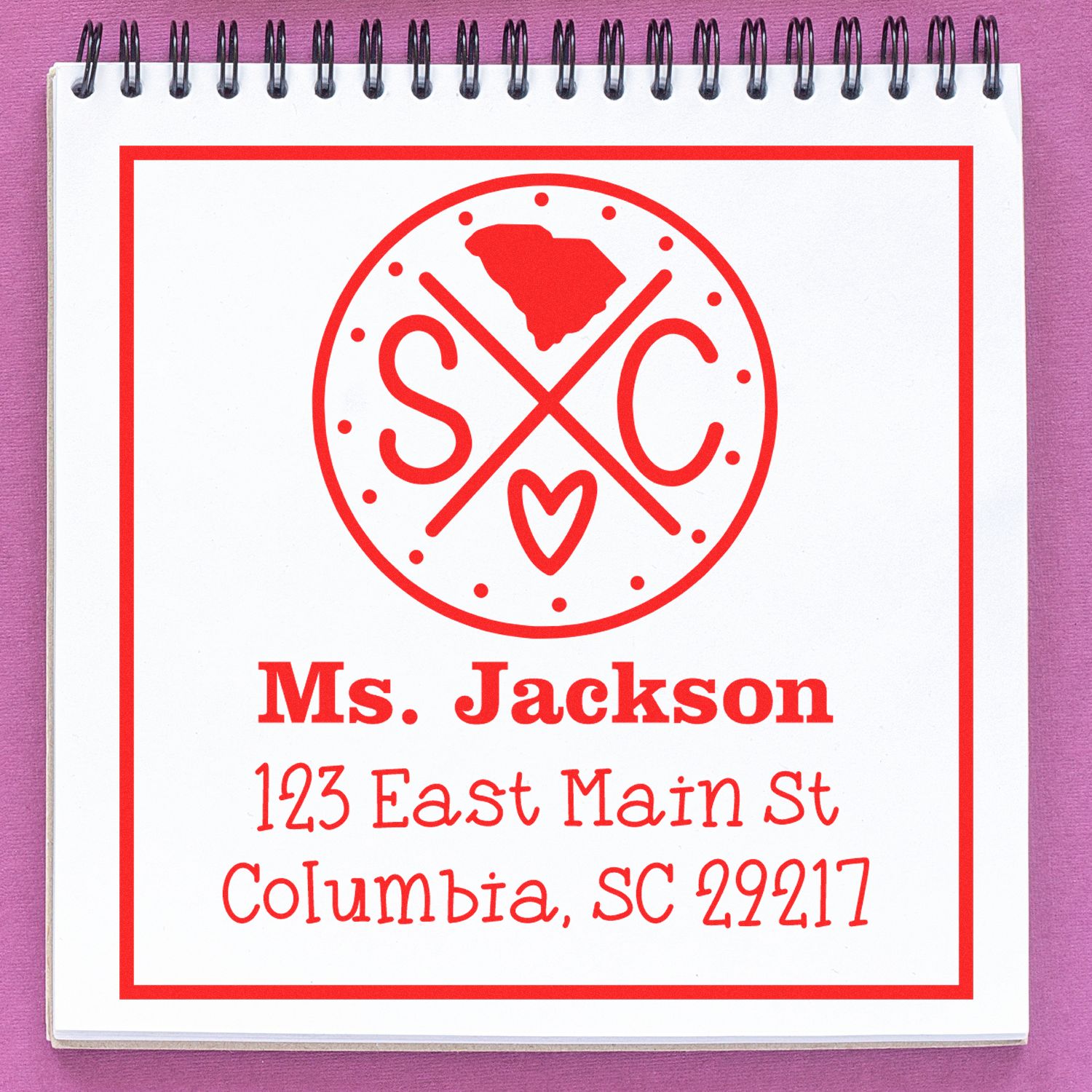 Wood Handle South Carolina State Cross Customizable Mailing Address Stamp