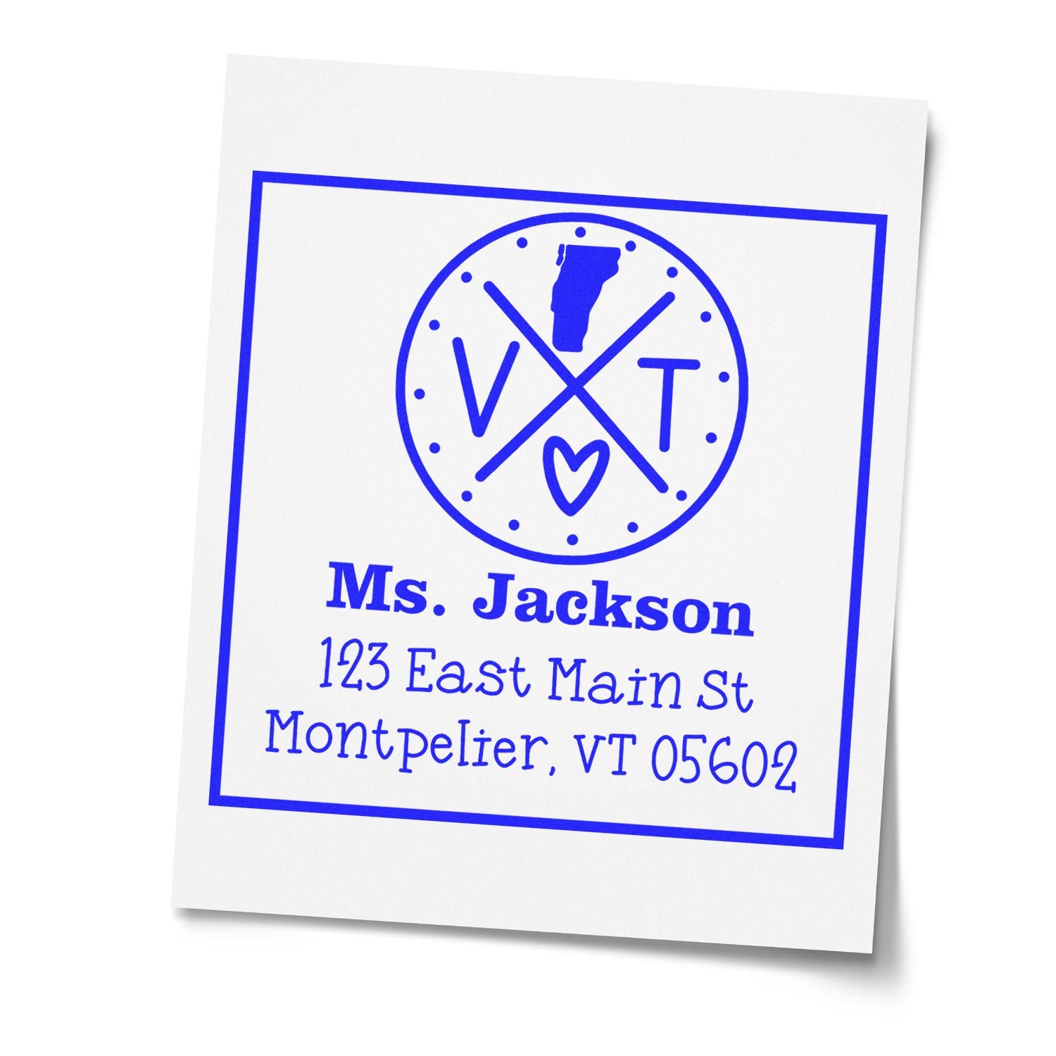 Self-Inking Vermont State Cross Customizable Address Label Stamper