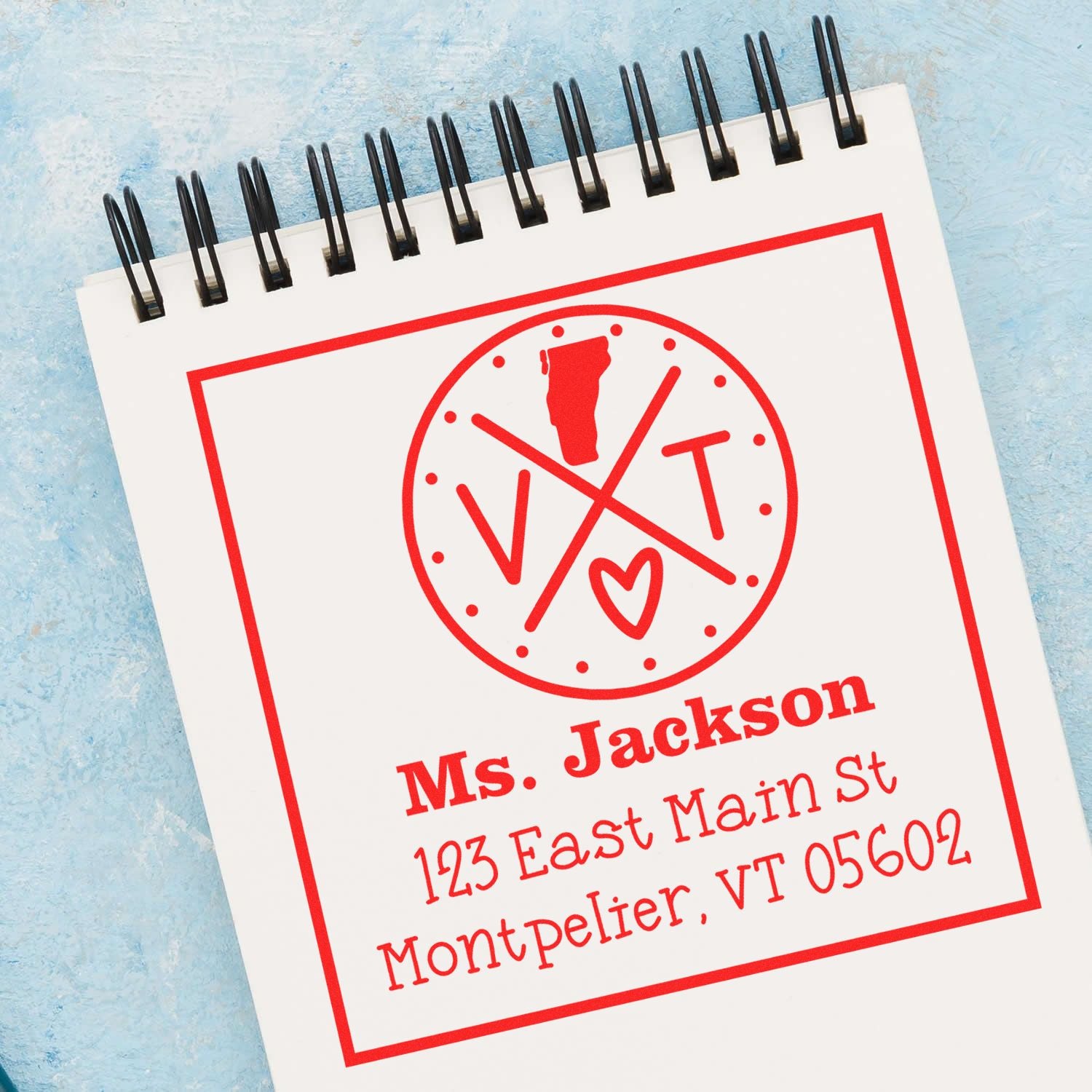 Wood Handle Vermont State Cross Customizable Mail Address Rubber Stamp