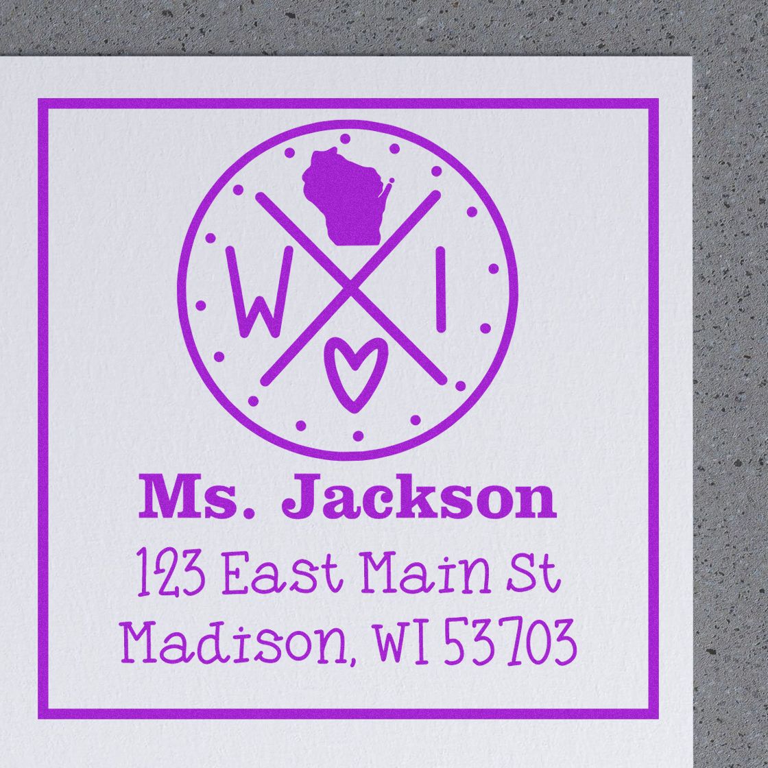 Wood Handle Wisconsin State Cross Customizable Home Address for Envelopes Stamp