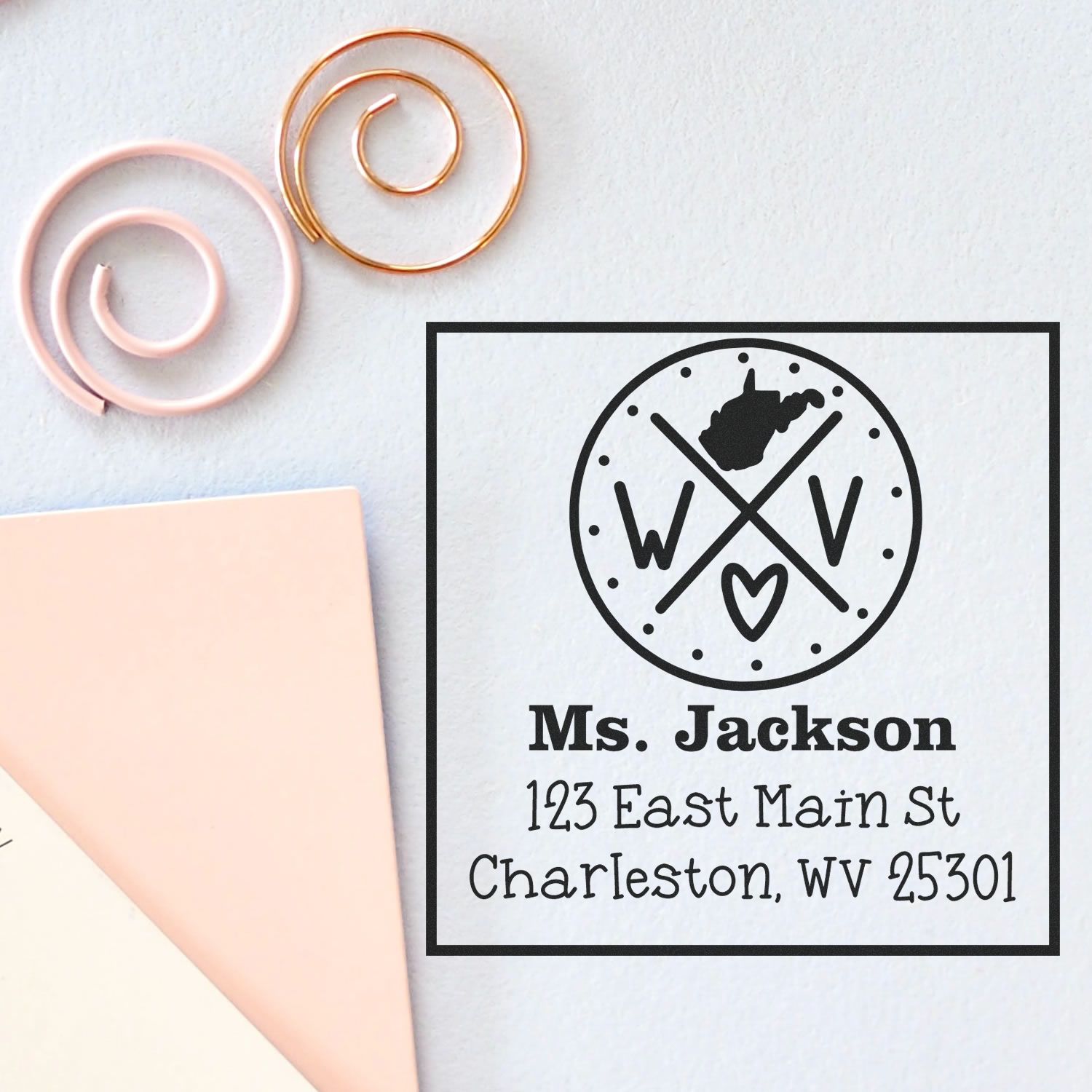 Wood Handle West Virginia State Cross Customizable New Address Rubber Stamp