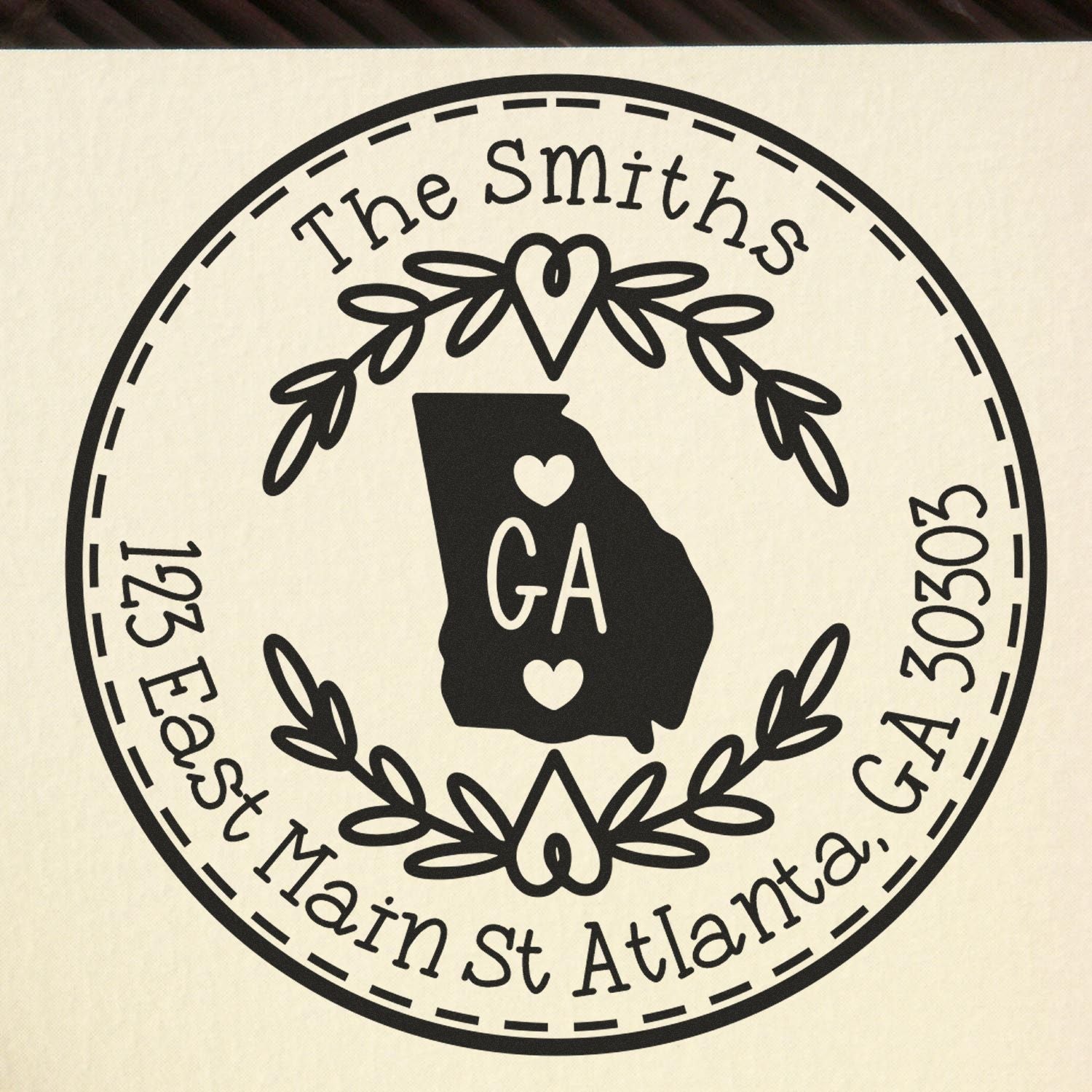 Slim Georgia State Wreath Customizable Mailing Address Pre-Inked Stamp