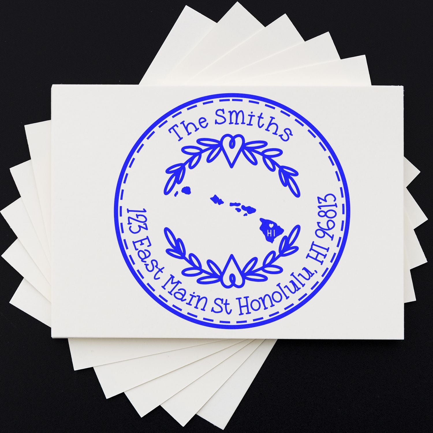 Wooden Handle Round Hawaii State Wreath Custom-Made Return Address Stamp