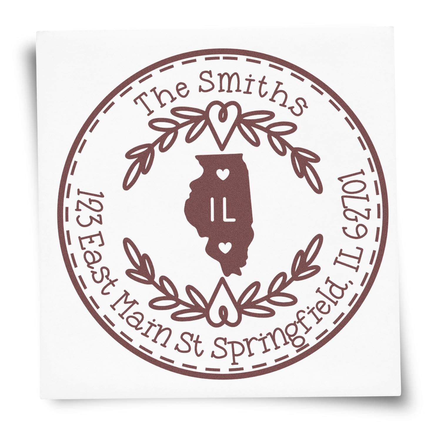 Slim Illinois State Wreath Customizable Mailing Pre-Inked Stamp