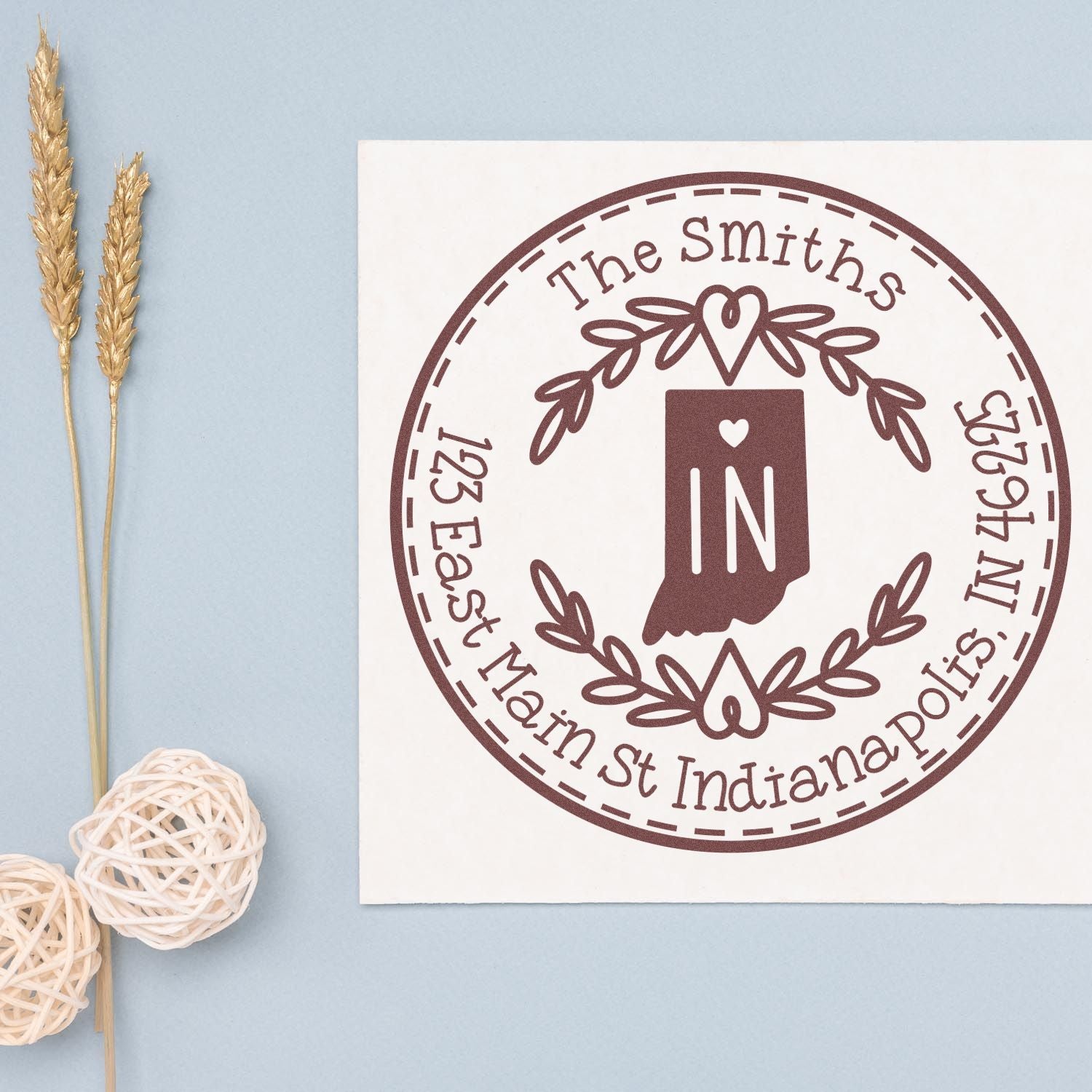 Slim Indiana State Wreath Customizable Mailing Stamp